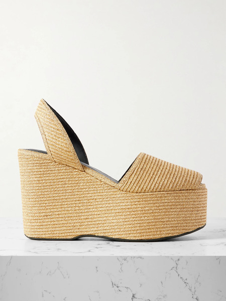 Alaïa Alaïa - Straw Slingback Platform Wedge Sandals - Beige 