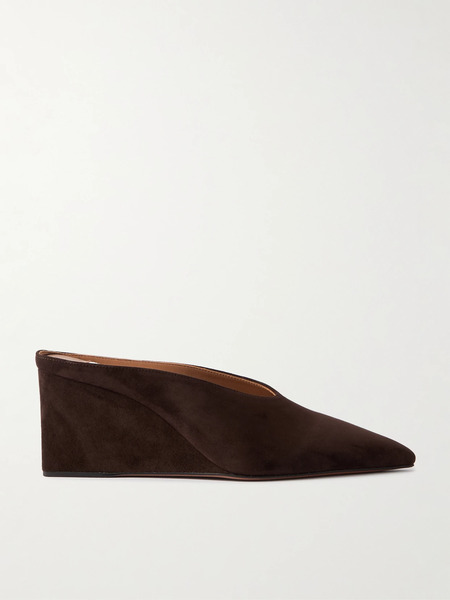  Alaïa Alaïa - 75 Suede Point-toe Wedge Mules - Brown 