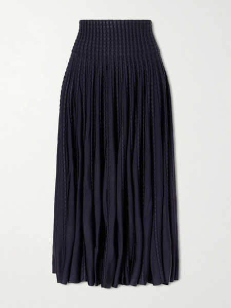  Alaïa Alaïa - Textured Knitted Midi Skirt - Navy 