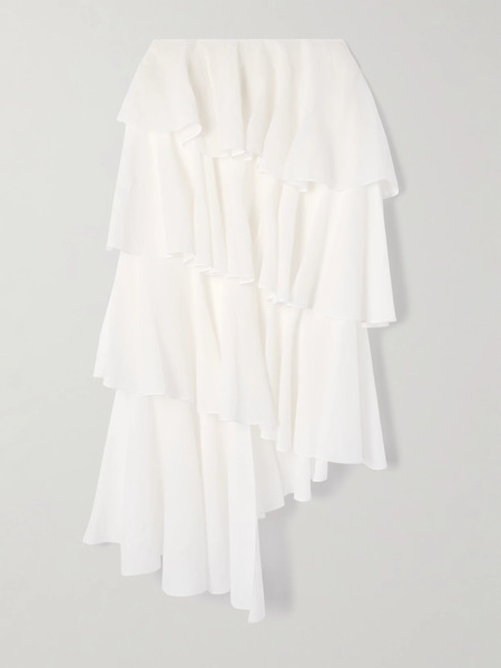  Alaïa Alaïa - Tiered Asymmetric Cotton Midi Skirt - White 