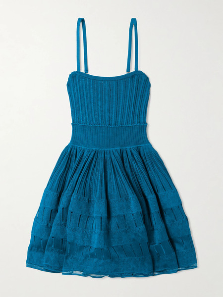  Alaïa Alaïa - Tiered Pointelle-knit Mini Dress - Midnight Blue 