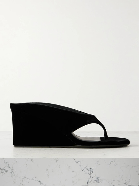  Alaïa Alaïa - Tong 75 Velvet Wedge Sandals - Black 