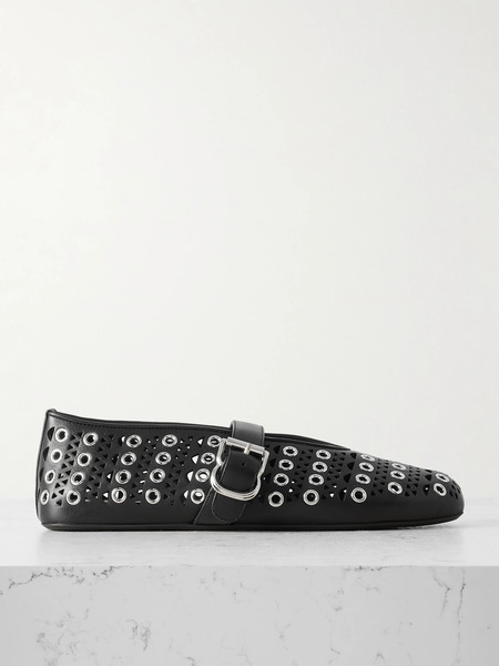  Alaïa Alaïa - Vienne Perforated Eyelet-embellished Leather Ballet Flats - Black 