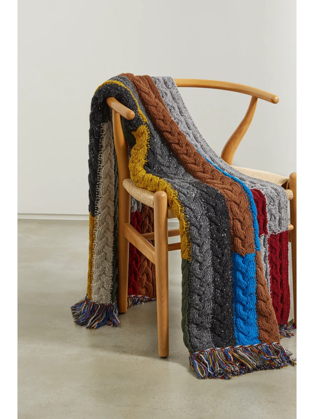  Alanui Alanui - Tierra Del Fuego Fringed Striped Cable-knit Wool And Cashmere-blend Blanket - Yellow 