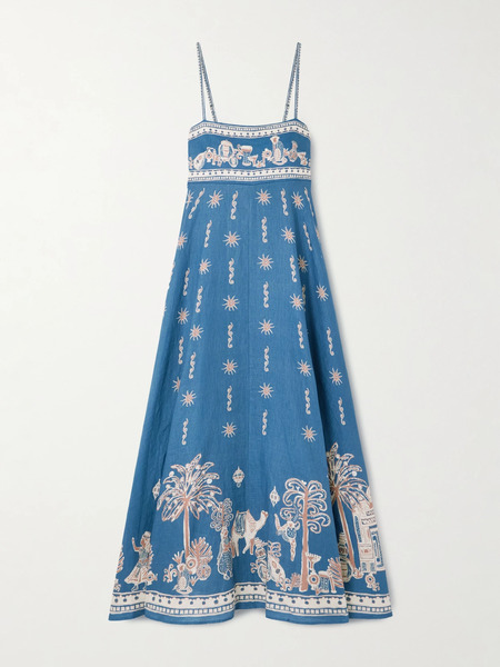  Alémais Alémais - Acacia Printed Linen Midi Dress - Blue 