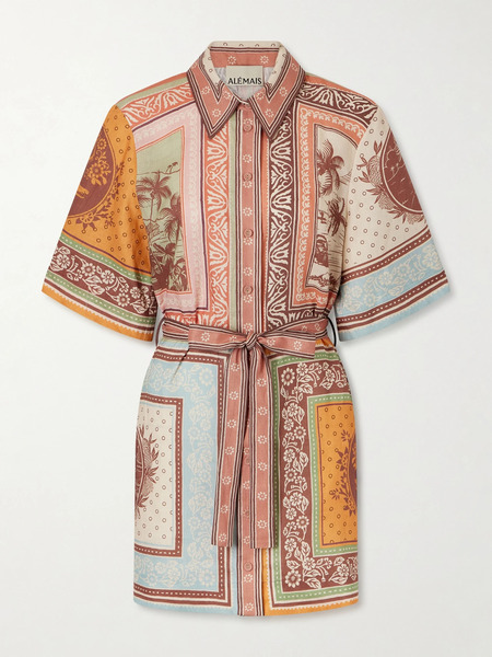  Alémais Alémais - Alberta Belted Printed Linen Mini Shirt Dress - Multi 