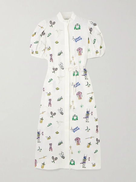  Alémais Alémais - + Anouk Colantoni Play Belted Embroidered Linen-gauze Midi Shirt Dress - Cream 