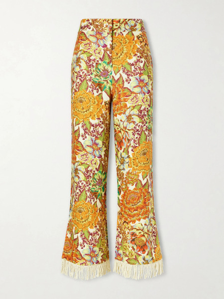  Alémais Alémais - Lana Fringed Floral-print Linen Flared Pants - Yellow 