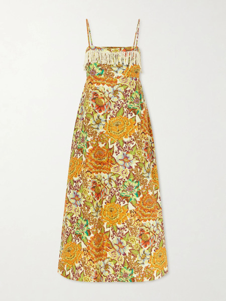  Alémais Alémais - Lana Fringed Floral-print Linen Midi Dress - Yellow 