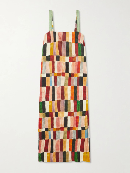  Alémais Alémais - + Laurence Leenaert Marjorelle Bead-embellished Printed Linen And Silk-blend Midi Dress - Coral 