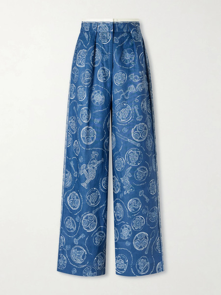  Alémais Alémais - Lucky Pleated Printed Linen Wide-leg Pants - Blue 