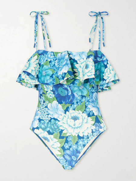  Alémais Alémais - Margo Ruffled Floral-print Swimsuit - Blue 