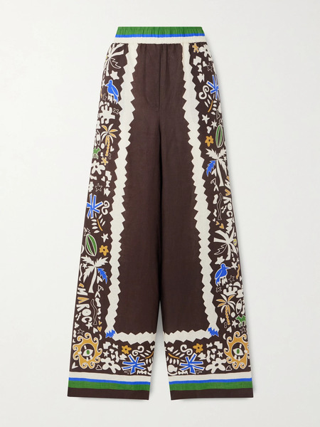  Alémais Alémais - Printed Linen Wide-leg Pants - Brown 