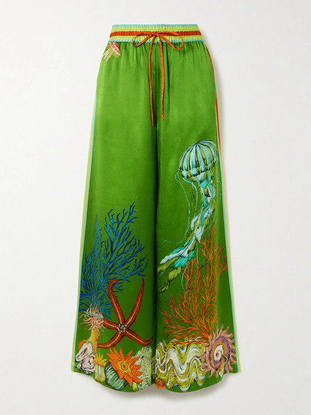  Alémais Alémais - + Sam Pauletto Aquatica Printed Silk-satin Wide-leg Pants - Green 