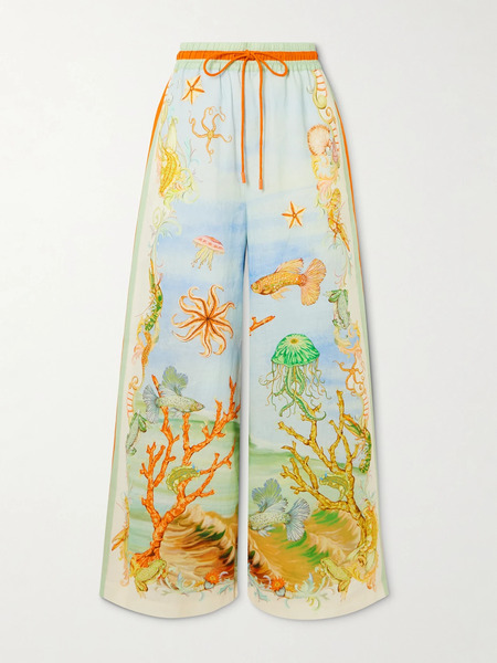  Alémais Alémais - + Sam Pauletto Emerald Cove Printed Linen-gauze Wide-leg Pants - Blue 