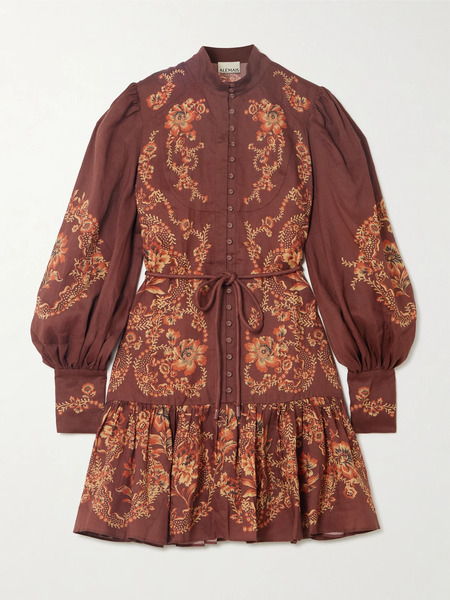  Alémais Alémais - Seraphina Belted Tiered Printed Ramie Mini Dress - Brown 