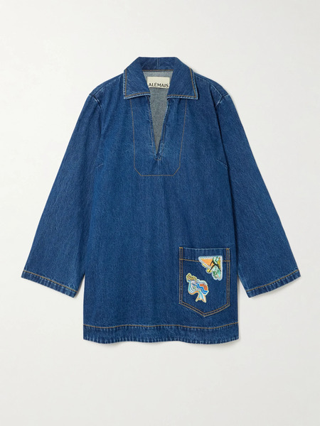  Alémais Alémais - Speedy Appliquéd Denim Mini Dress - Dark Denim 