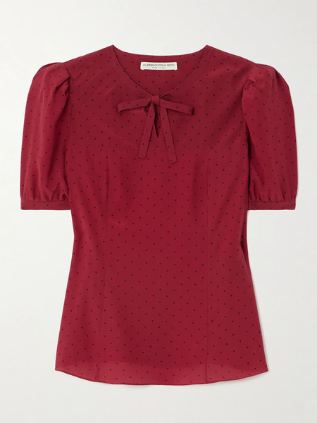  Alessandra Rich Alessandra Rich - Bow-detailed Polka-dot Silk-crepe Blouse - Burgundy 