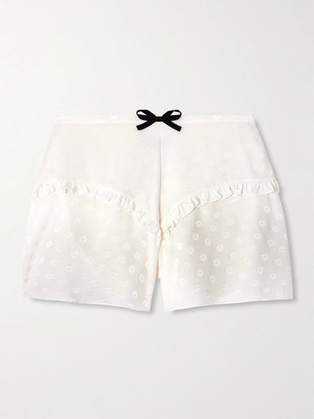 Alessandra Rich Alessandra Rich - Bow-embellished Floral-jacquard Silk-satin Shorts - White 