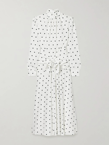  Alessandra Rich Alessandra Rich - Bow-embellished Gathered Polka-dot Silk-georgette Midi Dress - White 