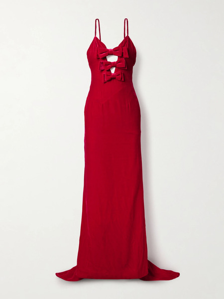  Alessandra Rich Alessandra Rich - Bow-embellished Velvet Gown - Red 