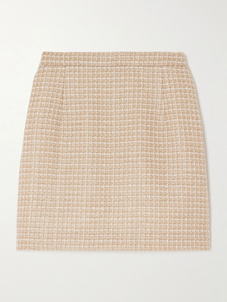  Alessandra Rich Alessandra Rich - Checked Sequin-embellished Metallic Tweed Mini Skirt - Camel 