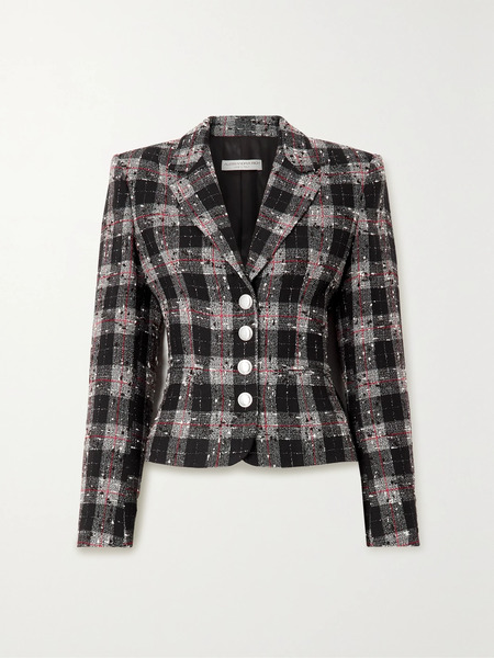  Alessandra Rich Alessandra Rich - Checked Wool-blend Bouclé Blazer - Black 