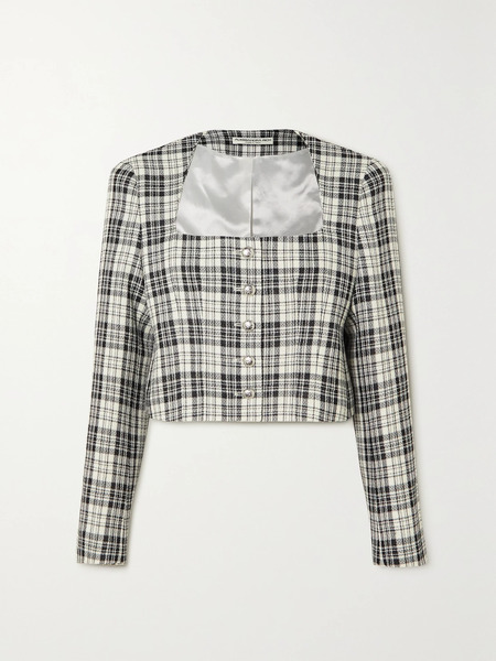  Alessandra Rich Alessandra Rich - Cropped Prince Of Wales Checked Wool Jacket - Gray 