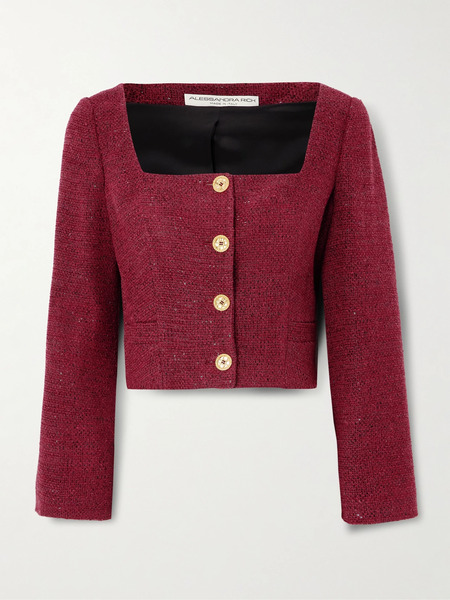  Alessandra Rich Alessandra Rich - Cropped Sequin-embellished Tweed Jacket - Red 