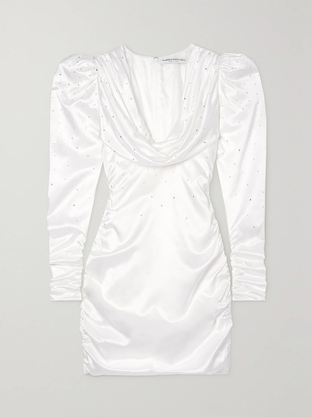  Alessandra Rich Alessandra Rich - Draped Crystal-embellished Duchesse Silk-satin Mini Dress - White 