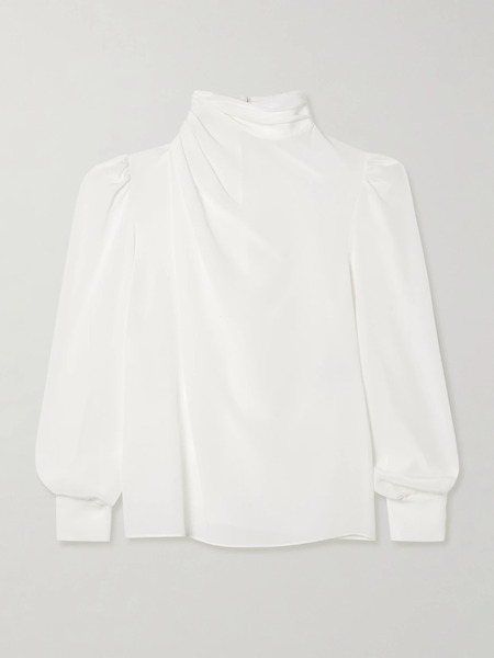  Alessandra Rich Alessandra Rich - Draped Silk Crepe De Chine Turtleneck Blouse - White 