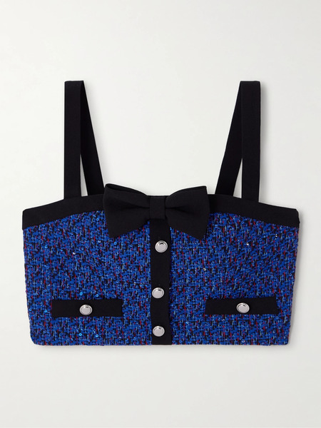  Alessandra Rich Alessandra Rich - Embellished Cropped Cady-trimmed Tweed Top - Blue 