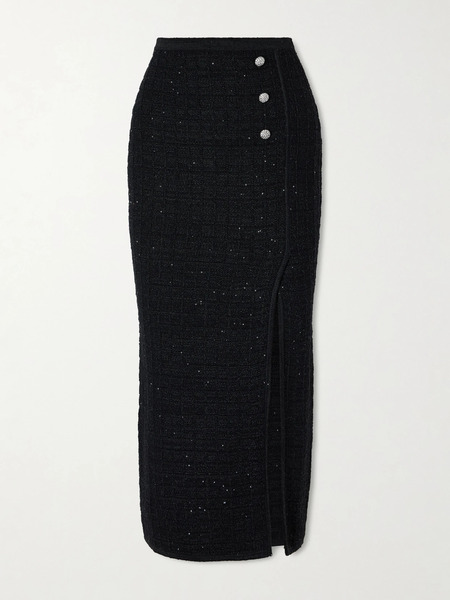  Alessandra Rich Alessandra Rich - Embellished Knitted Midi Skirt - Black 