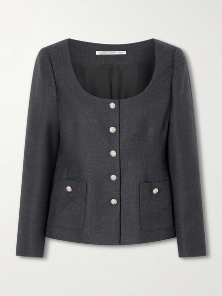  Alessandra Rich Alessandra Rich - Embellished Wool-flannel Jacket - Dark Gray 