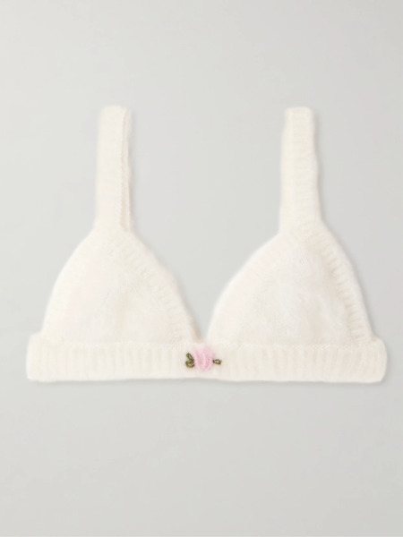  Alessandra Rich Alessandra Rich - Embroidered Mohair-blend Bralette - White 