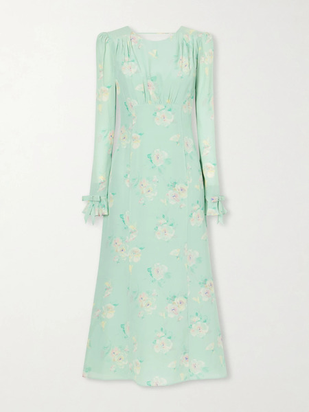  Alessandra Rich Alessandra Rich - Floral-print Silk Midi Dress - Light Green 