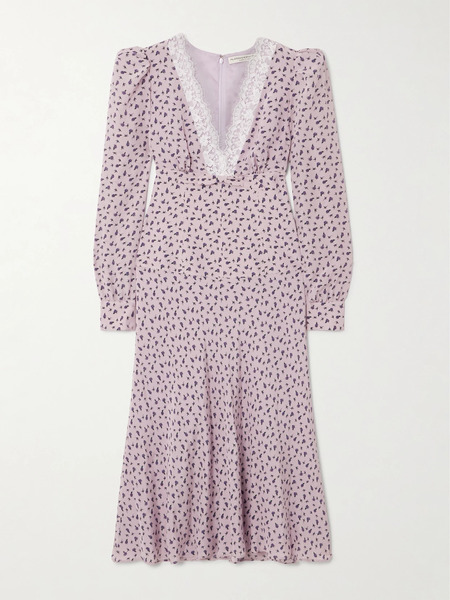  Alessandra Rich Alessandra Rich - Lace-trimmed Crepe Midi Dress - Lilac 