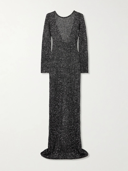  Alessandra Rich Alessandra Rich - Open-back Sequin-embellished Knitted Maxi Dress - Black 
