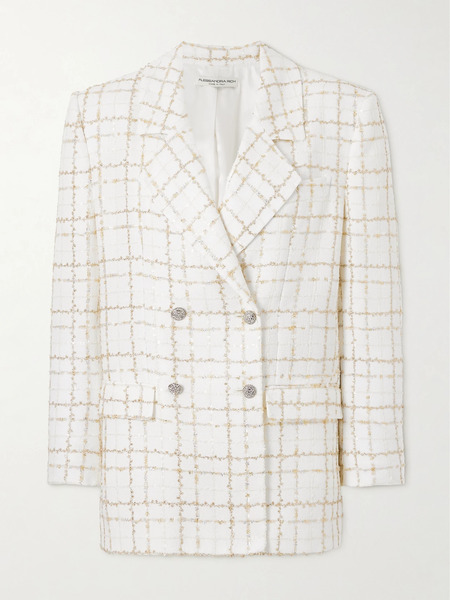  Alessandra Rich Alessandra Rich - Oversized Checked Metallic Tweed Blazer - White 