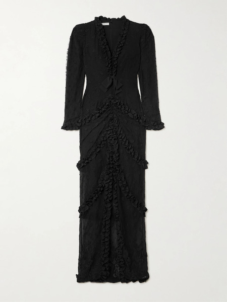  Alessandra Rich Alessandra Rich - Ruffled Crepe-trimmed Embroidered Point D'esprit Gown - Black 
