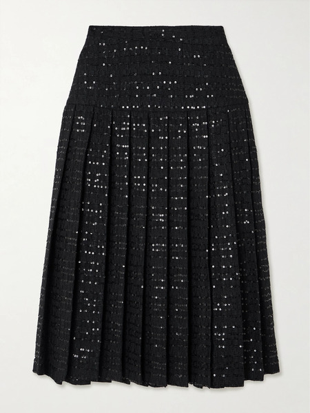  Alessandra Rich Alessandra Rich - Sequin-embellished Pleated Tweed Midi Skirt - Black 