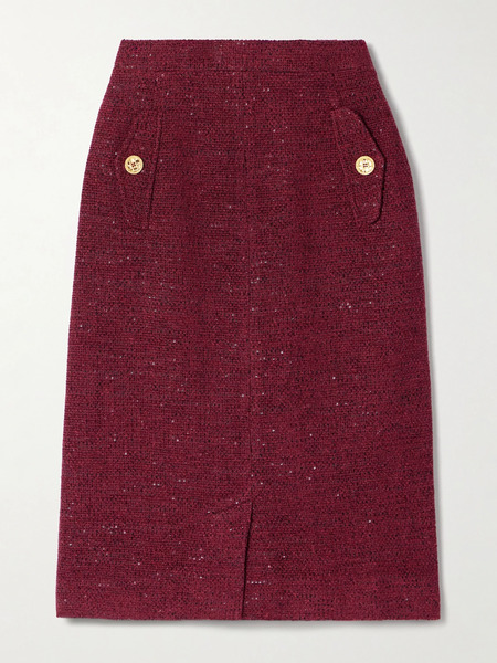  Alessandra Rich Alessandra Rich - Sequin-embellished Tweed Skirt - Claret 