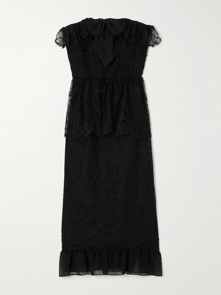  Alessandra Rich Alessandra Rich - Strapless Layered Embellished Cotton-blend Lace Midi Dress - Black 