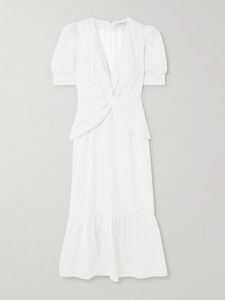  Alessandra Rich Alessandra Rich - Twist-front Gathered Printed Cotton-poplin Midi Dress - White 