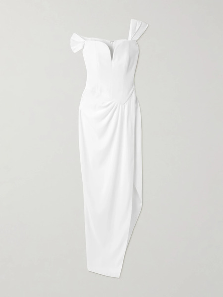  Alex Perry Alex Perry - Asymmetric Off-the-shoulder Crepe Gown - White 