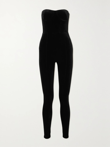  Alex Perry Alex Perry - Beckham Strapless Velvet Jumpsuit - Black 