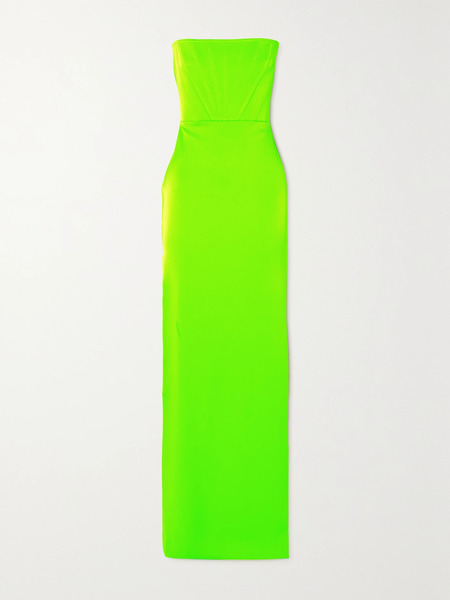  Alex Perry Alex Perry - Benton Strapless Neon Satin-crepe Maxi Dress - Lime Green 