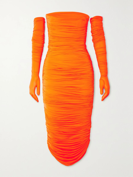  Alex Perry Alex Perry - Clarion Strapless Ruched Stretch-jersey Dress And Gloves Set - Bright Orange 