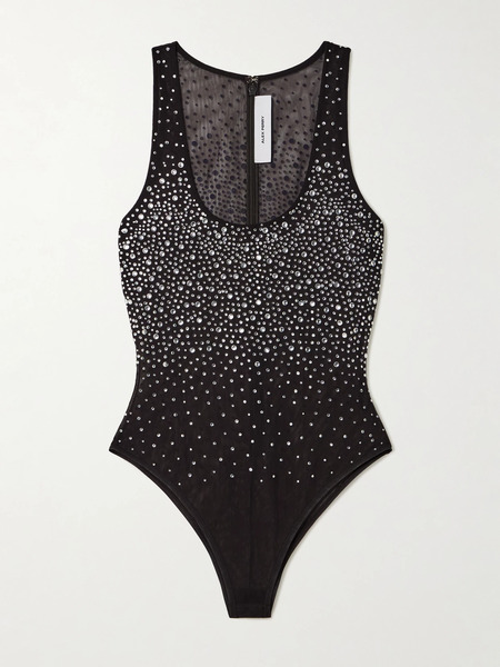  Alex Perry Alex Perry - Crystal-embellished Stretch-mesh Bodysuit - Dark Brown 