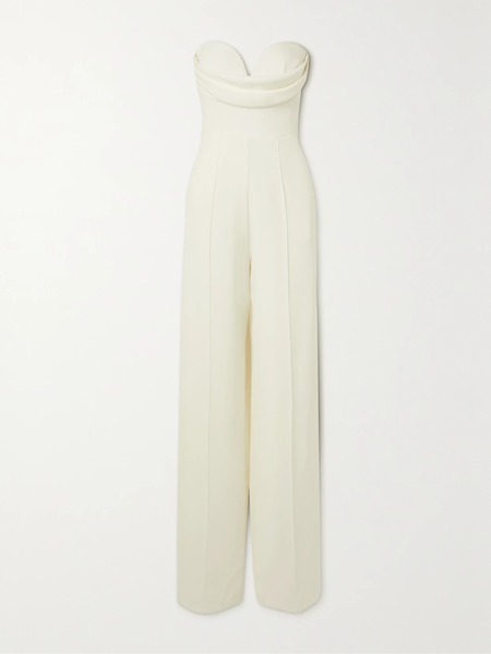  Alex Perry Alex Perry - Hayden Strapless Draped Crepe Jumpsuit - White 
